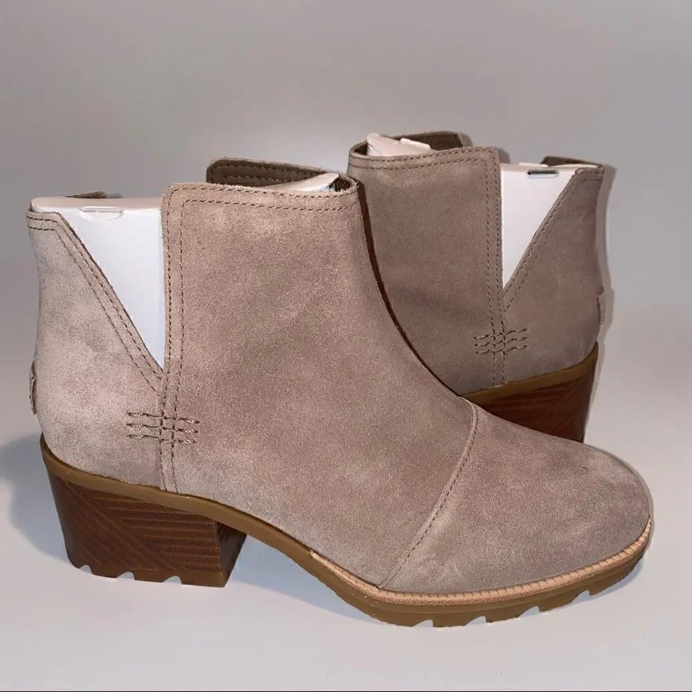 Sorel Cate Cut Out Ankle Boots Block Heel Suede
